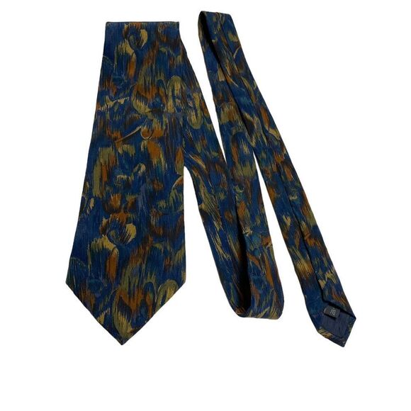 Ermenegildo Zegna Tie Men's Necktie Silk Blue Brown Abstract Watercolor - Picture 8 of 8